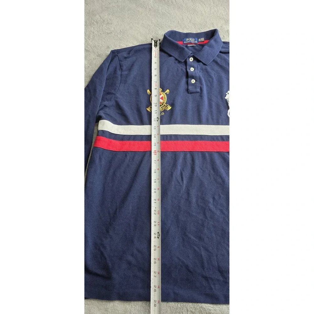 POLO RALPH LAUREN Men's XXL Gold Crest Big Pony Custom Slim Fit L/S Polo Navy